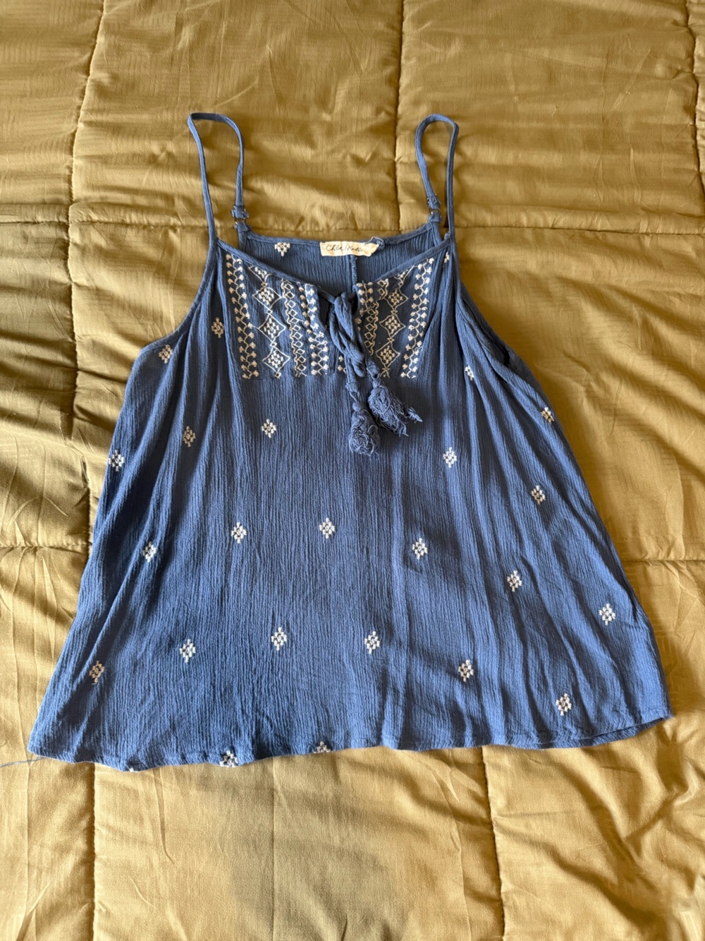 Chloe & Katie Blue Embroidered Tassel Camisole
